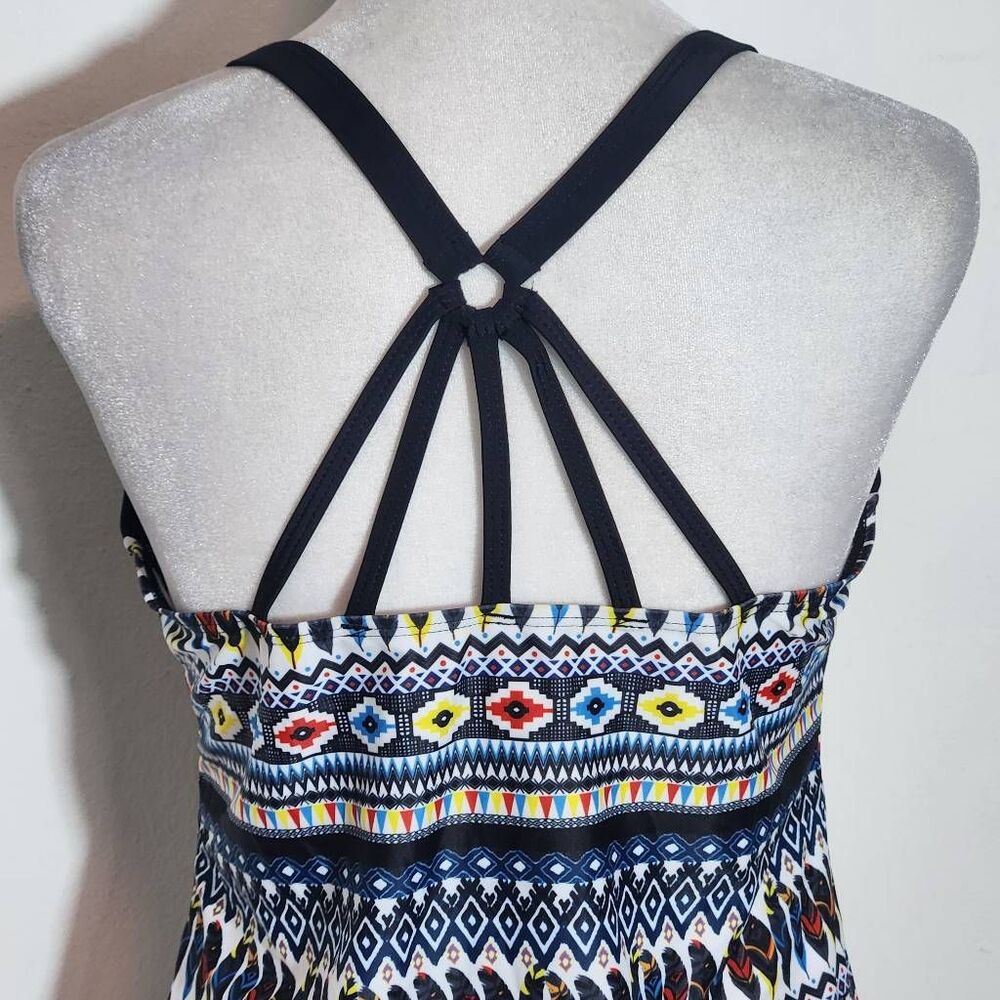 Yonique Feather Print Boho Tankini Top NWT Size Medium Aztec Print Tankini - Picture 6 of 11